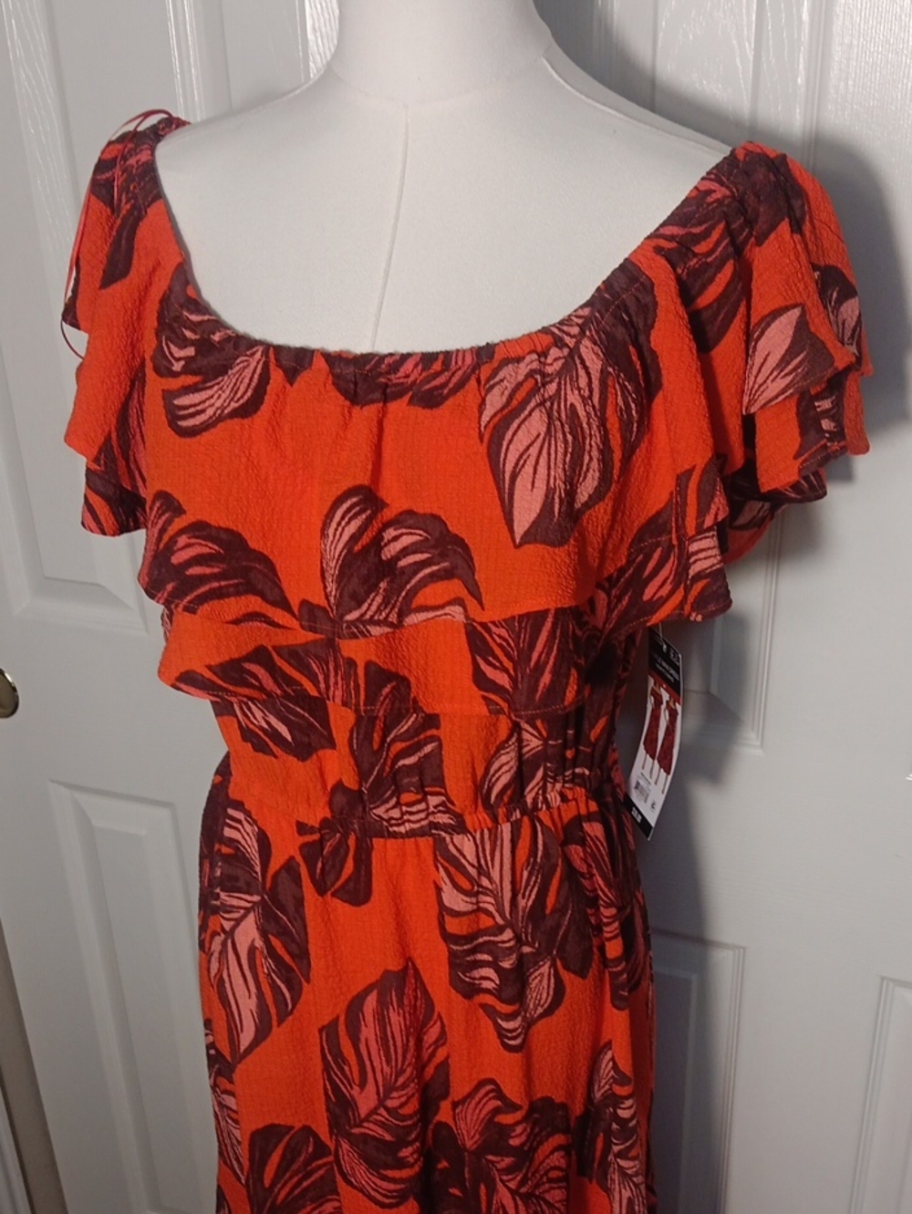 NWT! Sofia Jeans by Sofia Vergara Ruffle Convertible Maxi Dress Tropical Leaf - Picture 3 of 14